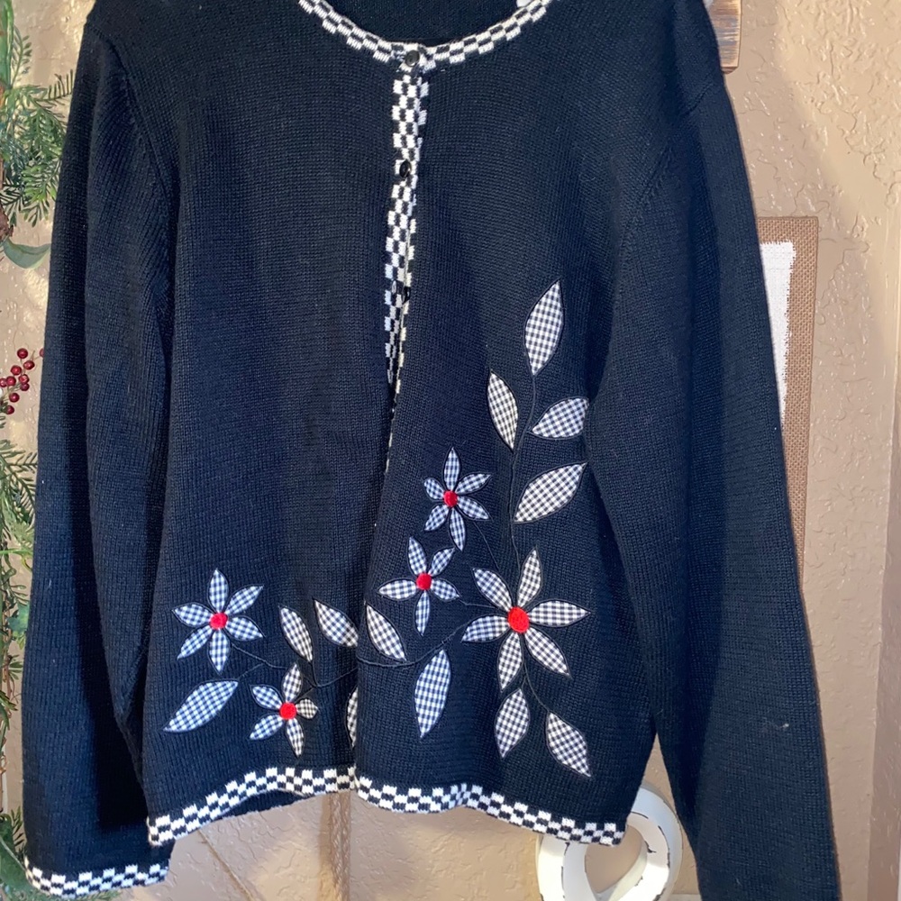 Marisa Christina Navy Gingham Floral Cardigan  XL